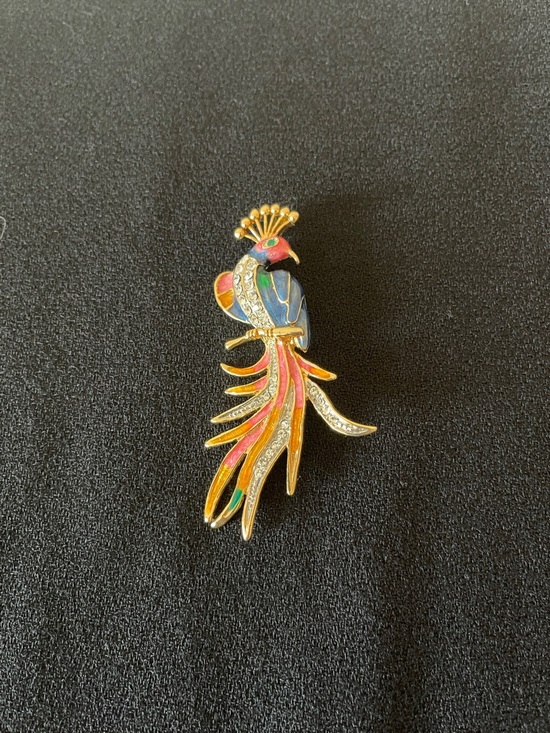 Source Unknown Jewelry - Vintage Gold-Tone Multicolor Bird of Paradise Brooch - Fashion Pin